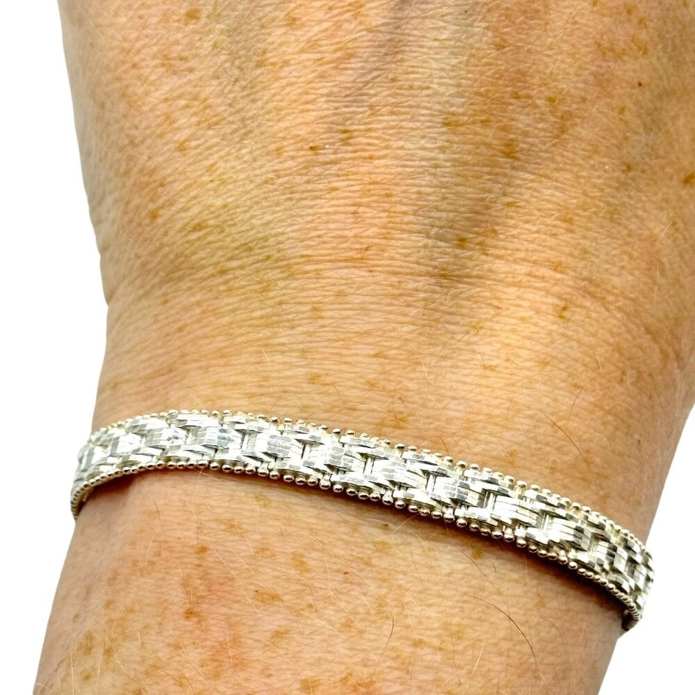 Sterling Silver Made In Italy Woven Bolo Bracelet Adjustable Statement Fits All